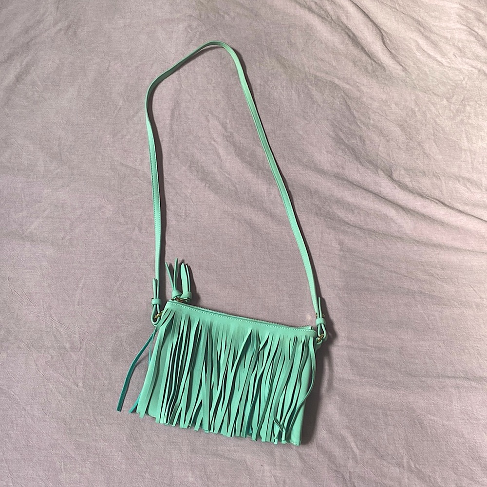 Boho Tiffany blue/green fringe purse